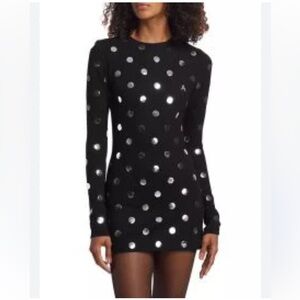 🖤 Area Reflective Polka Dot Long Sleeve Mini Dress Black🖤